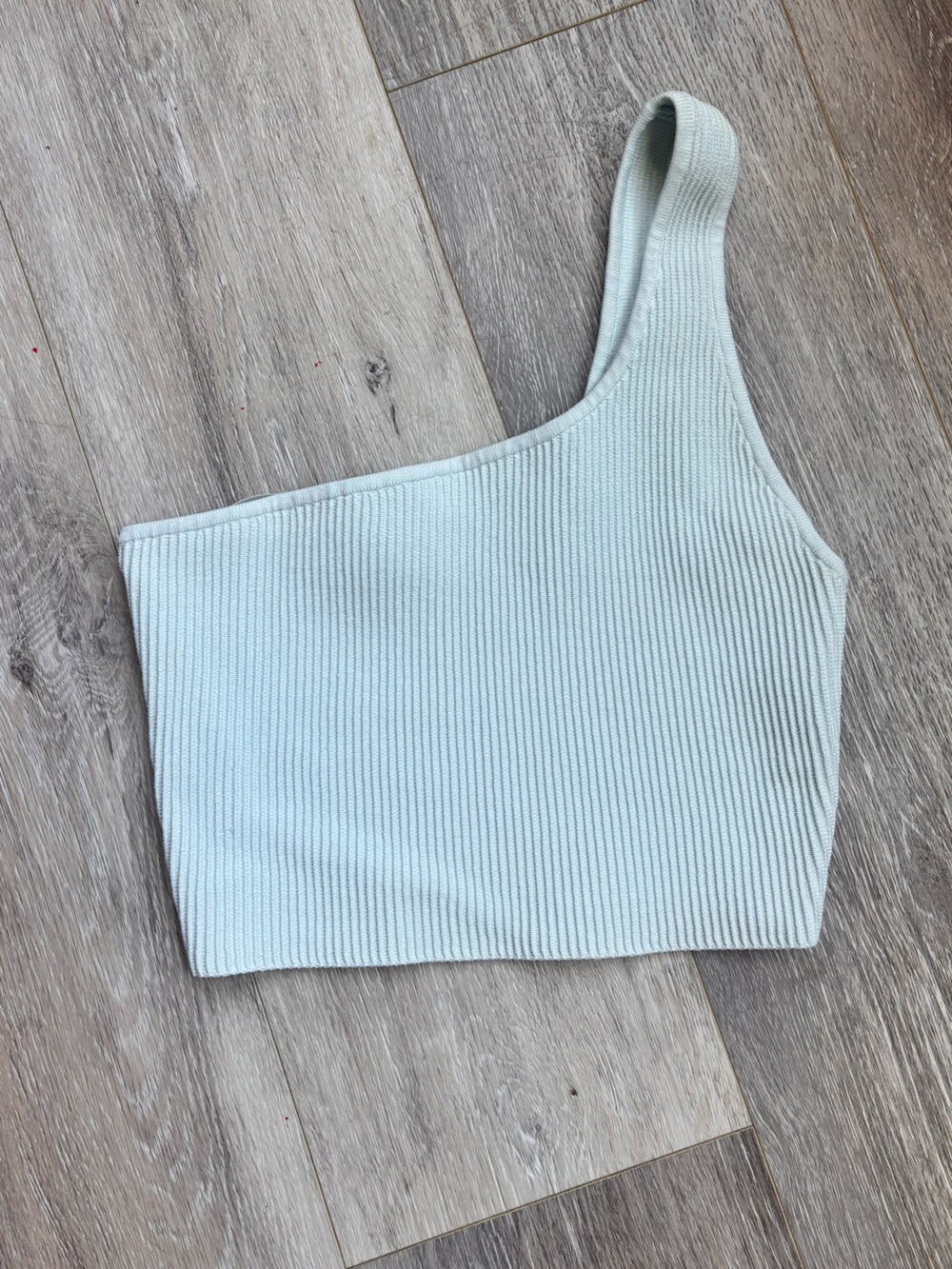 Babaton Pale Blue Ribbed One Shoulder Knit Tank